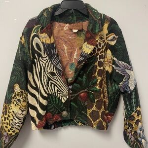 Safari Dreams Tapestry Blazer with Zebra and Wildlife Motif